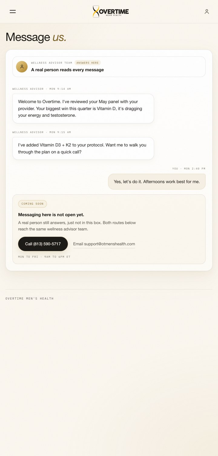 OT portal advisor messaging and booking